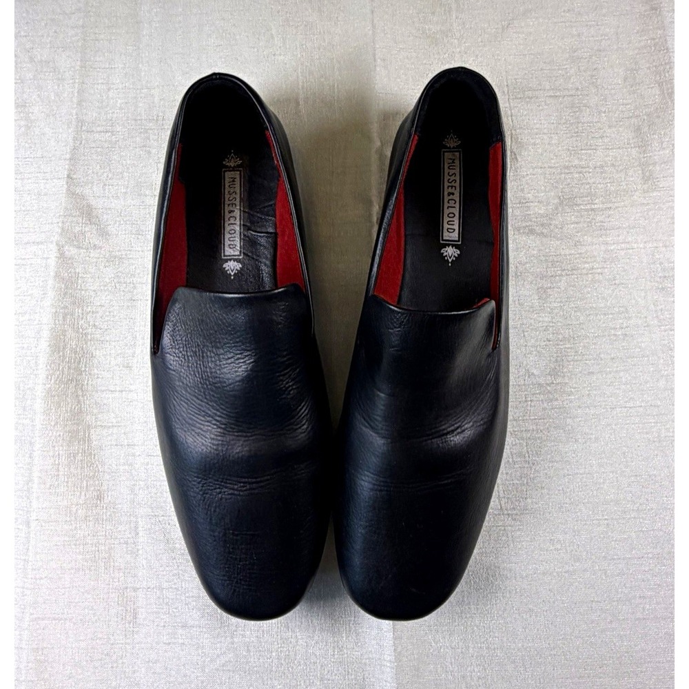 MUSSE&CLOUD Black Leather Women's Slip-On Square Toe Flats EU 41